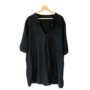 New Collection Made in Italy Sz 2X 100% Linen Black Lagenlook Tunic Top